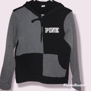 Pink Victoria Secret hoodie with kangaroo pocket color block gray black s